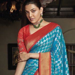 JHEAPS RAMAR BLUE ZARI WOVEN PAITHANI SILK SAREE WITH DESIGNER BLOUSE